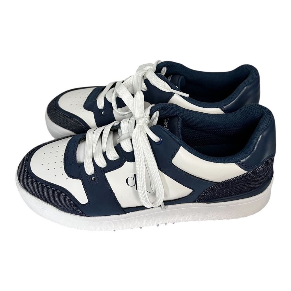 Calvin Klein Men's White Navy Leather Suede‎ Trim Low Top Sneakers Size 11W - Picture 9 of 9